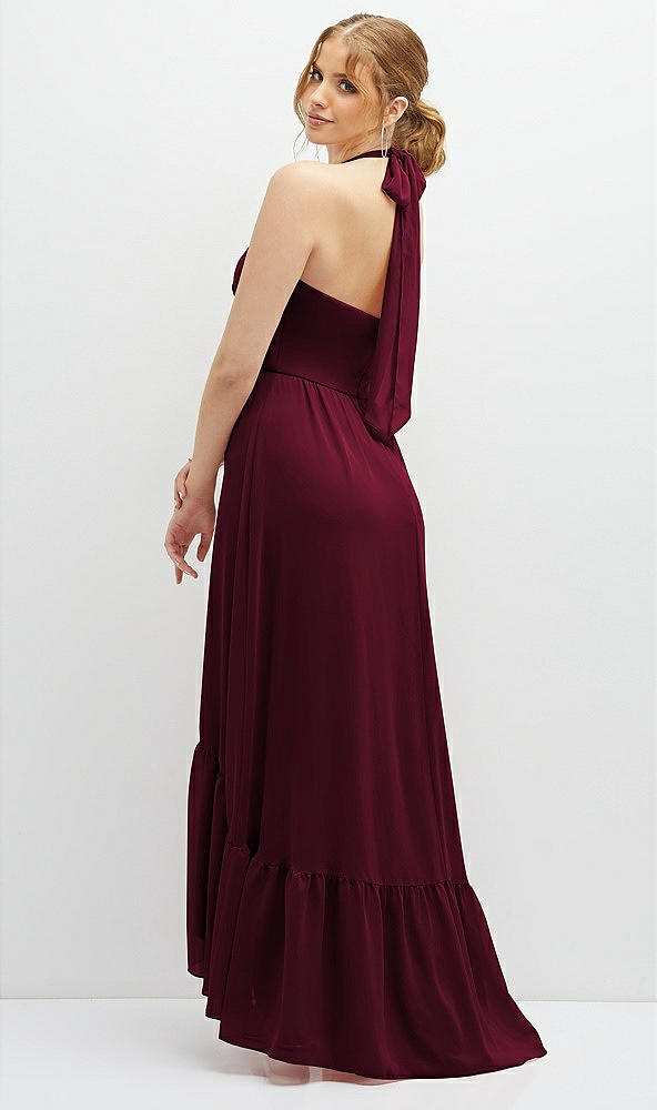 Back View - Cabernet Chiffon Halter High-Low Dress with Deep Ruffle Hem