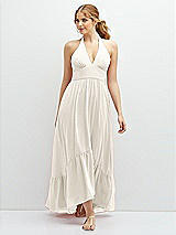 Front View Thumbnail - Ivory Chiffon Halter High-Low Dress with Deep Ruffle Hem