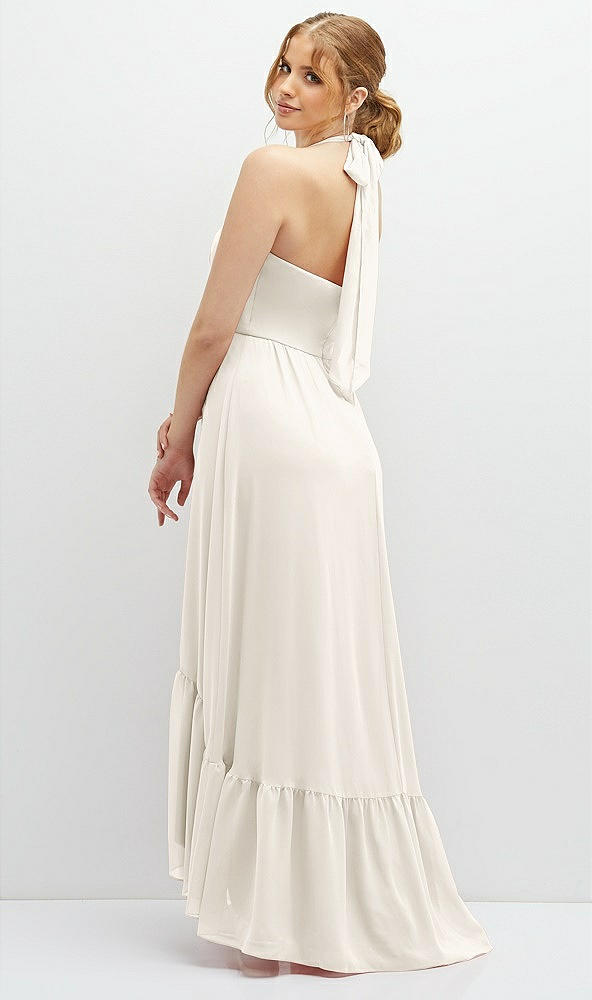 Back View - Ivory Chiffon Halter High-Low Dress with Deep Ruffle Hem