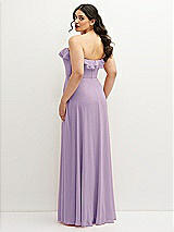 Rear View Thumbnail - Pale Purple Tiered Ruffle Neck Strapless Maxi Dress with Front Slit