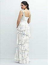 Rear View Thumbnail - Bleu Garden Asymmetrical Tiered Ruffle Chiffon Maxi Dress with Square Neckline