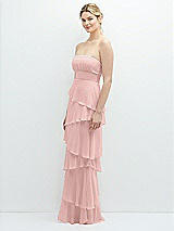 Side View Thumbnail - Rose Strapless Asymmetrical Tiered Ruffle Chiffon Maxi Dress