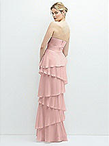 Rear View Thumbnail - Rose Strapless Asymmetrical Tiered Ruffle Chiffon Maxi Dress