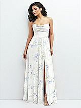 Alt View 1 Thumbnail - Bleu Garden Chiffon Corset Maxi Dress with Removable Off-the-Shoulder Swags