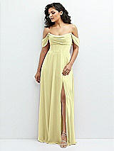 Front View Thumbnail - Butter Yellow Chiffon Corset Maxi Dress with Removable Off-the-Shoulder Swags