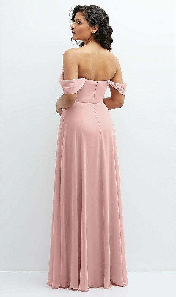 Back View - Rose Chiffon Corset Maxi Dress with Removable Off-the-Shoulder Swags