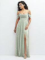 Front View Thumbnail - Vintage Primrose Sage Chiffon Corset Maxi Dress with Removable Off-the-Shoulder Swags