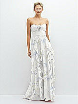 Front View Thumbnail - Bleu Garden Strapless Vertical Ruffle Chiffon Maxi Dress with Flower Detail