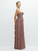 Side View Thumbnail - Sienna Strapless Vertical Ruffle Chiffon Maxi Dress with Flower Detail