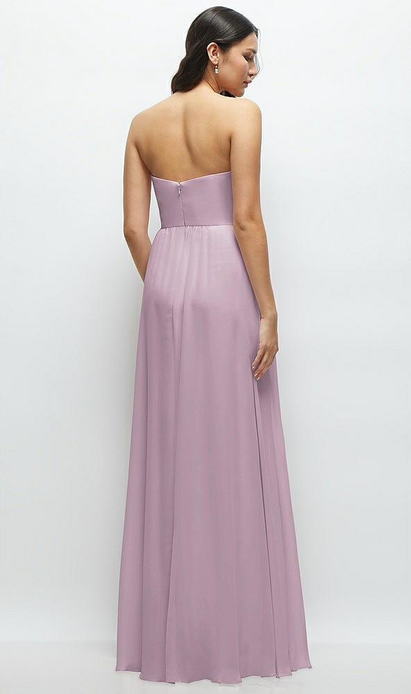 Back View - Suede Rose Strapless Chiffon Maxi Dress with Oversized Bow Bodice