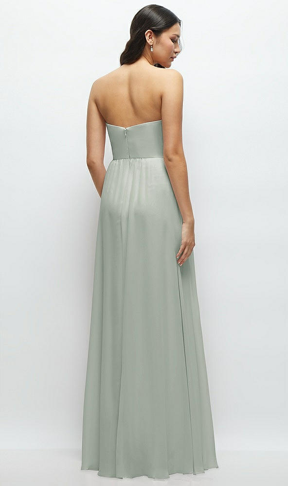 Back View - Willow Green Strapless Chiffon Maxi Dress with Oversized Bow Bodice