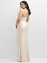 Rear View Thumbnail - Oat Strapless Stretch Satin Corset Dress with Draped Column Skirt