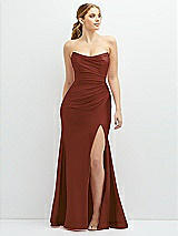 Front View Thumbnail - Auburn Moon Strapless Basque-Neck Draped Stretch Satin Mermaid Dress with Horsehair Hem