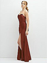 Side View Thumbnail - Auburn Moon Strapless Basque-Neck Draped Stretch Satin Mermaid Dress with Horsehair Hem