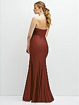 Rear View Thumbnail - Auburn Moon Strapless Basque-Neck Draped Stretch Satin Mermaid Dress with Horsehair Hem