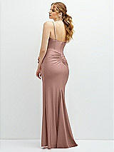 Rear View Thumbnail - Neu Nude Rhinestone Strap Stretch Satin Maxi Dress with Vertical Cascade Ruffle