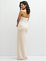 Rear View Thumbnail - Oat Sleek Strapless Crepe Column Dress with Cut-Away Slit