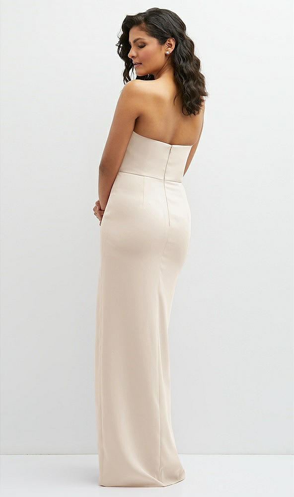 Back View - Oat Sleek Strapless Crepe Column Dress with Cut-Away Slit