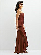 Side View Thumbnail - Auburn Moon Strapless Crepe Maxi Dress with Ruffle Edge Bias Wrap Skirt