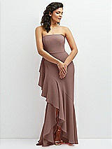 Front View Thumbnail - Sienna Strapless Crepe Maxi Dress with Ruffle Edge Bias Wrap Skirt