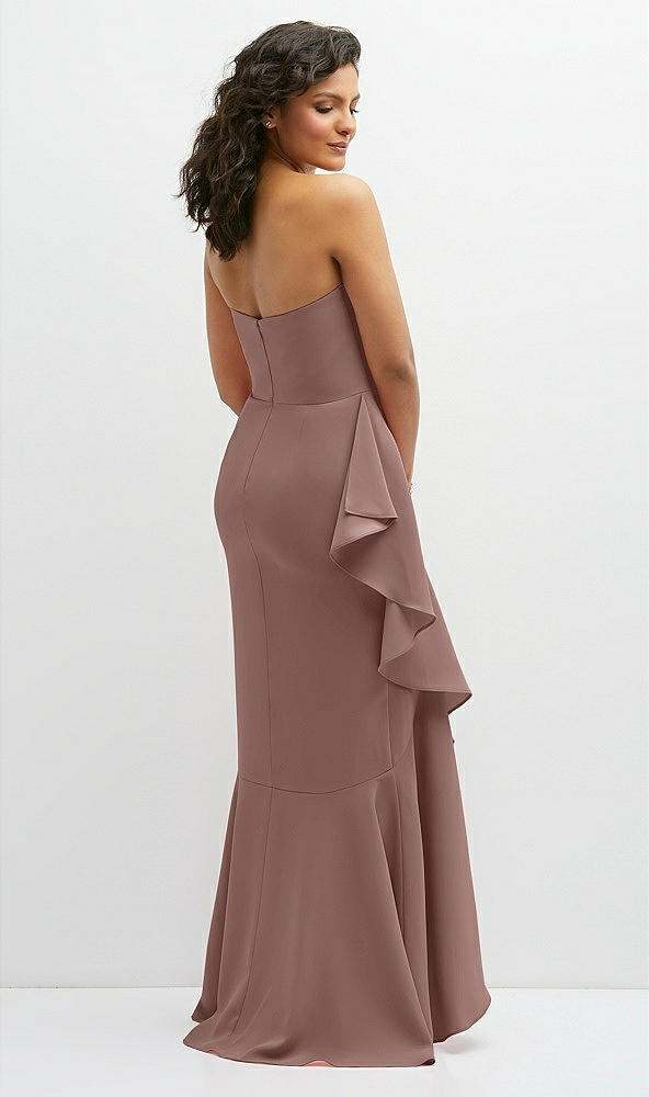 Back View - Sienna Strapless Crepe Maxi Dress with Ruffle Edge Bias Wrap Skirt