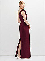 Rear View Thumbnail - Cabernet Oversized Flower One-Shoulder Satin Column Dress