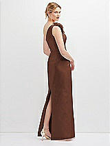 Rear View Thumbnail - Cognac Oversized Flower One-Shoulder Satin Column Dress