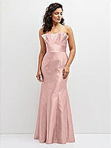 Front View Thumbnail - Rose Strapless Satin Fit and Flare Dress with Crumb-Catcher Bodice