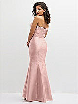 Rear View Thumbnail - Rose Strapless Satin Fit and Flare Dress with Crumb-Catcher Bodice