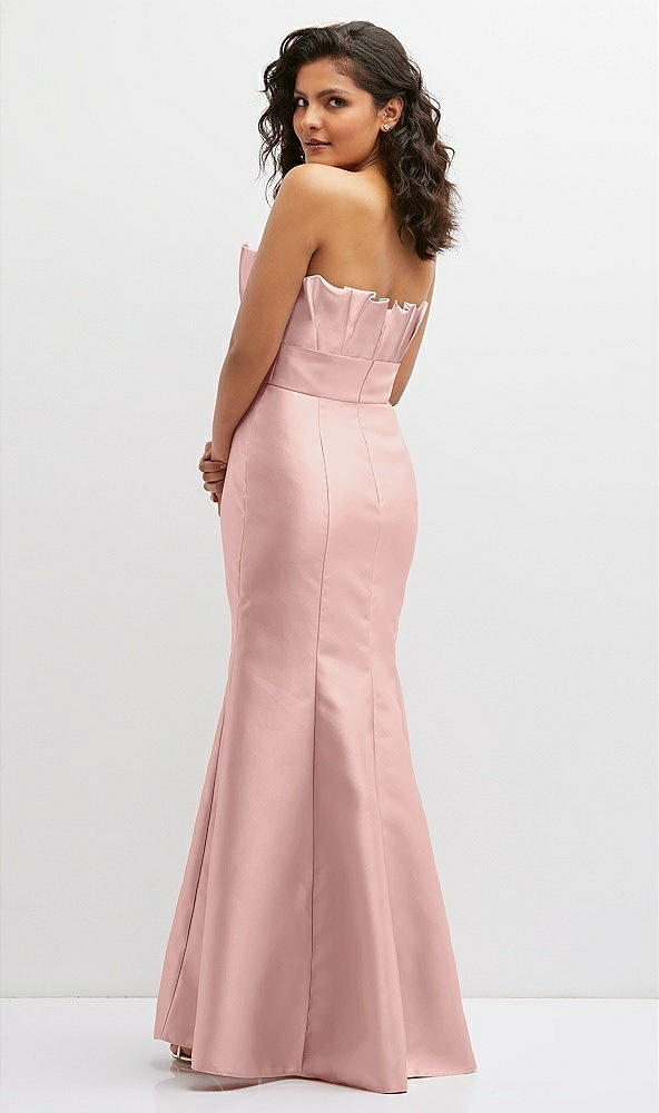 Back View - Rose Strapless Satin Fit and Flare Dress with Crumb-Catcher Bodice