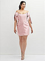 Alt View 2 Thumbnail - Ballet Pink Satin Off-the-Shoulder Bow Corset Fit and Flare Mini Dress