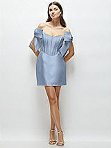 Front View Thumbnail - Cloudy Satin Off-the-Shoulder Bow Corset Fit and Flare Mini Dress