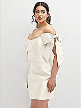 Alt View 1 Thumbnail - Ivory Satin Off-the-Shoulder Bow Corset Fit and Flare Mini Dress