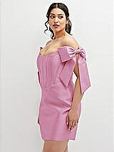 Alt View 1 Thumbnail - Powder Pink Satin Off-the-Shoulder Bow Corset Fit and Flare Mini Dress