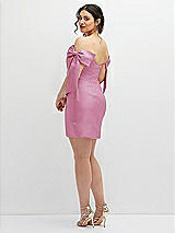 Alt View 4 Thumbnail - Powder Pink Satin Off-the-Shoulder Bow Corset Fit and Flare Mini Dress