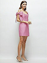 Side View Thumbnail - Powder Pink Satin Off-the-Shoulder Bow Corset Fit and Flare Mini Dress