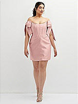 Alt View 2 Thumbnail - Rose Satin Off-the-Shoulder Bow Corset Fit and Flare Mini Dress