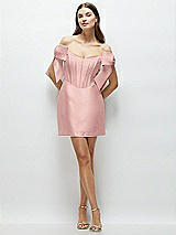 Front View Thumbnail - Rose Satin Off-the-Shoulder Bow Corset Fit and Flare Mini Dress