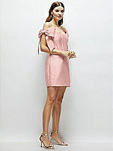 Side View Thumbnail - Rose Satin Off-the-Shoulder Bow Corset Fit and Flare Mini Dress