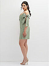 Alt View 3 Thumbnail - Sage Satin Off-the-Shoulder Bow Corset Fit and Flare Mini Dress