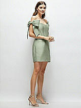 Side View Thumbnail - Sage Satin Off-the-Shoulder Bow Corset Fit and Flare Mini Dress