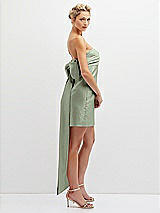 Side View Thumbnail - Sage Strapless Satin Column Mini Dress with Oversized Bow