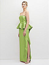 Side View Thumbnail - Mojito Strapless Satin Maxi Dress with Cascade Ruffle Peplum Detail