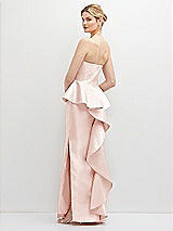 Rear View Thumbnail - Blush Strapless Satin Maxi Dress with Cascade Ruffle Peplum Detail