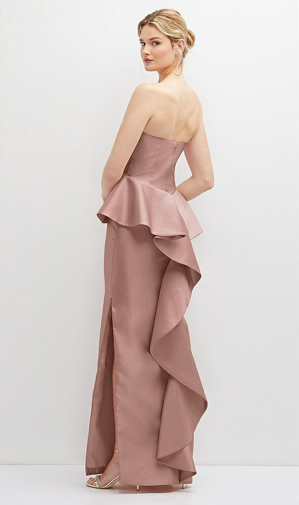 Back View - Neu Nude Strapless Satin Maxi Dress with Cascade Ruffle Peplum Detail