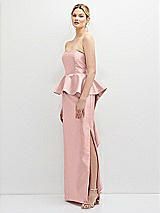 Side View Thumbnail - Rose Strapless Satin Maxi Dress with Cascade Ruffle Peplum Detail