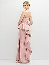 Rear View Thumbnail - Rose Strapless Satin Maxi Dress with Cascade Ruffle Peplum Detail