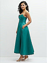 Side View Thumbnail - Jade Draped Bodice Strapless Satin Midi Dress with Full Circle Skirt