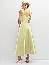 Rear View Thumbnail - Butter Yellow Square Neck Satin Midi Dress with Full Skirt & Pockets