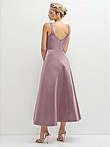 Rear View Thumbnail - Dusty Rose Square Neck Satin Midi Dress with Full Skirt & Pockets